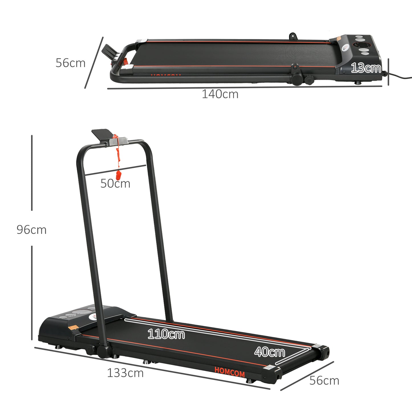 Foldable Walking Treadmill, with LED Display and Wheels, for Home, Office, Gym, Red