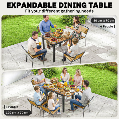 Patio Dining Table Expandable Outdoor Dining Table Acacia Wood Top 80-120 cm Natural and Black
