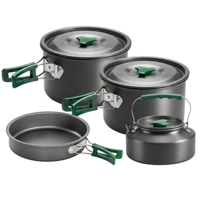 Camping Cookware Set for 4-5 People, Lightweight Aluminium Camping Cooking Kit with Anti-Scald Handles, Grey