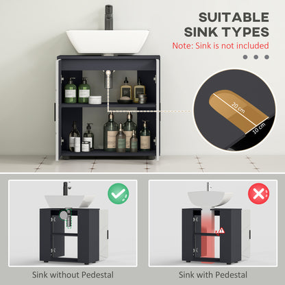 Under Sink Bathroom Cabinet, Bathroom Vanity Unit, Basin Storage Cupboard with Double Doors and Shelf