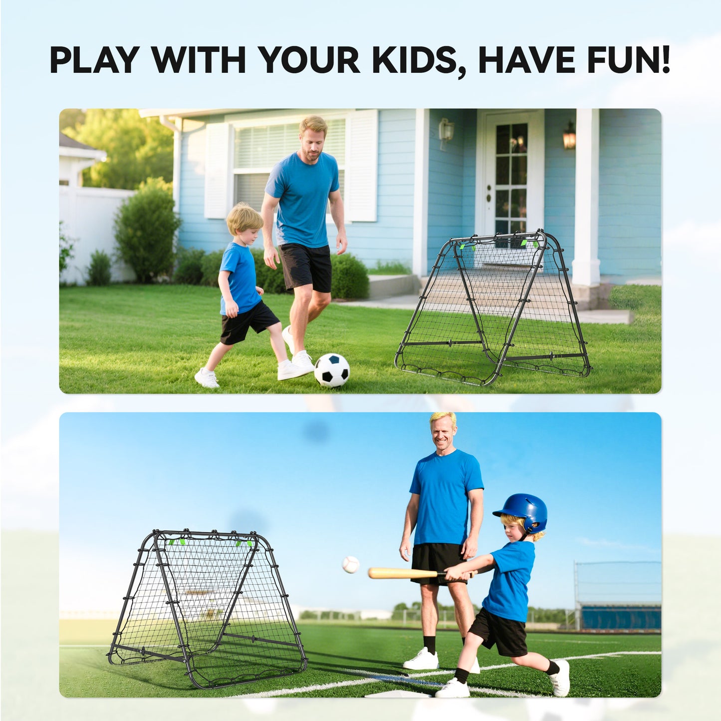 Double Sided Football Rebounder Net, Football Rebound Goal with Five Adjustable Angles, Black