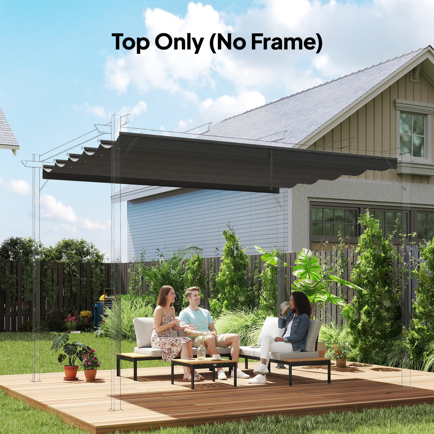 Retractable Pergola Cover, 3.5 x 2.6 m Replacement Canopy Fabric for 4 x 3 m Frame, Roof Top Only, Dark Grey