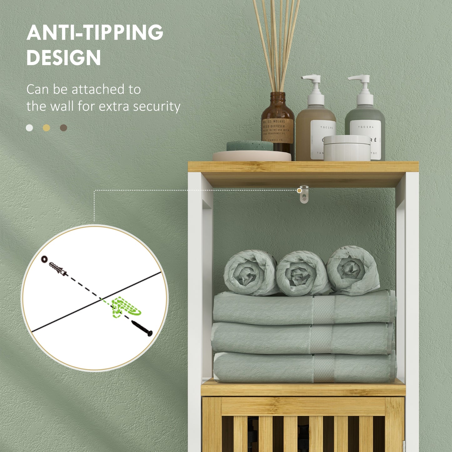 Bamboo-Blend Retro Cut-Out Bathroom Storage Unit, with Cupboard