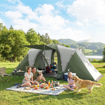 Family Camping Tent 3000mm Waterproof Windproof Tunnel Tent 6 Person Two Bedrooms Green