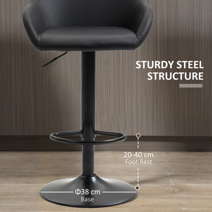 Adjustable Bar Stools Set of 2, Swivel PU Leather Barstools with Backrest & Footrest, Black