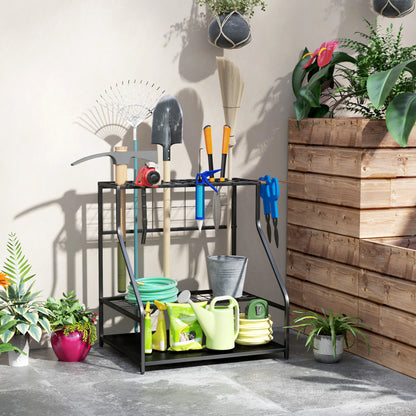 Garden Tool Storage Rack, 3-Tier Garden Tool Rack with 11 Hooks for Long-Handled, Broom, Shovel, Rake, Holds 20 Tools
