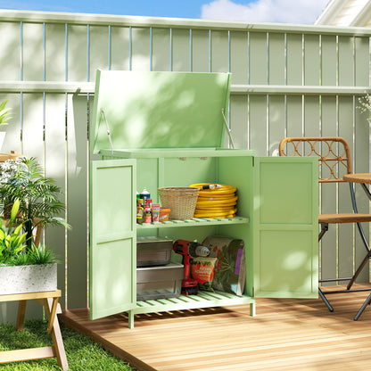 Wooden Garden Shed, Garden Tool Storage Shed with Hinged Roof and Shelf, Outdoor Storage Cabinet with Double Doors