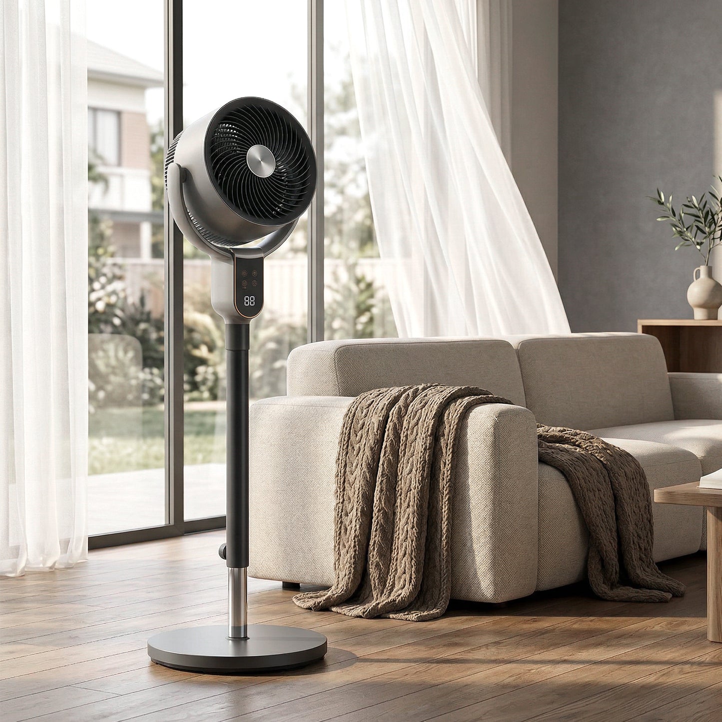 20 dB Silent Standing Fan for Bedroom, 42" Pedestal Fan with Remote, 90° Oscillating, 8 Speeds, Remote Control, Grey