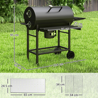 Charcoal BBQ Grill with Foldable Front Side Shelf, Portable Barbecue Smoker with Warming Rack, Bottom Shelf, Lid