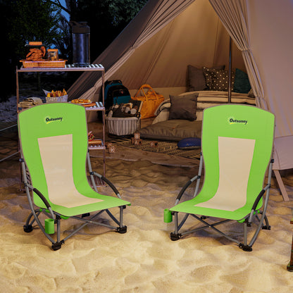 Set of 2 Folding Beach Chair, Low Camping Chair with Mesh Back