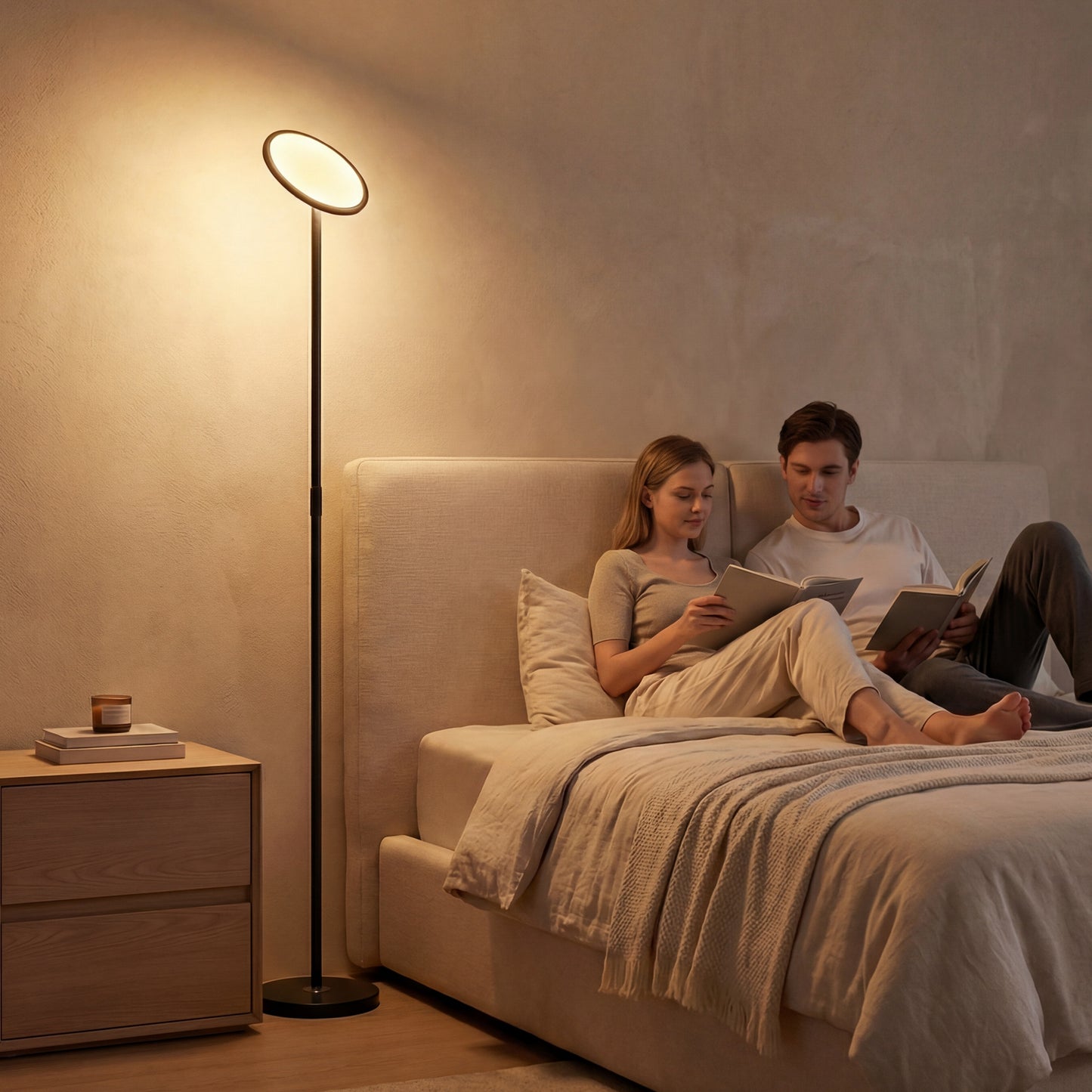 Uplighter Floor Lamp with Tuya App and Music Sync, Standing Lamp with Adjustable Head for Living Room Bedroom, Black