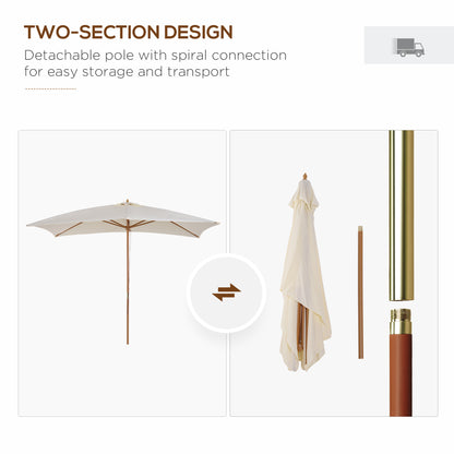 2 x 3m Wooden Garden Parasol Umbrella Outdoor Sun Shade Canopy, Cream White