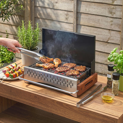 Portable BBQ Grill, Folding Charcoal Barbecue Grill with Removable Charcoal Basin for Camping Picnic Garden Party, Black