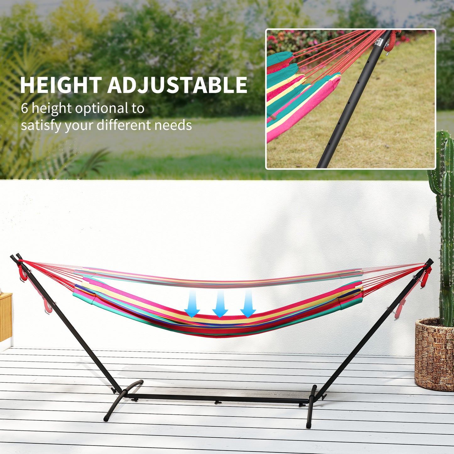 298 x 117cm Hammock with Stand Camping Hammock with Portable Carrying Bag, Adjustable Height, 120kg Load Capacity