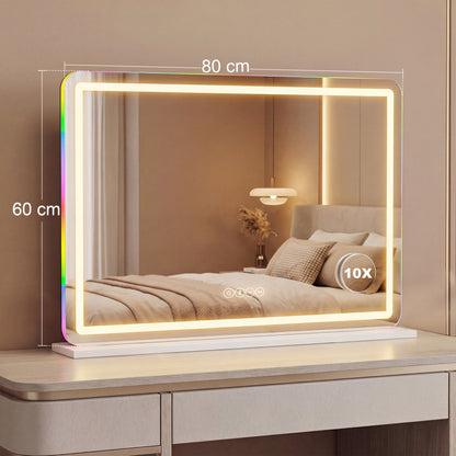 Vanity Mirror with Lights, Dimmable Makeup Mirror with Adjustable Colour Temperature, RGB Light, Bluetooth Speaker White