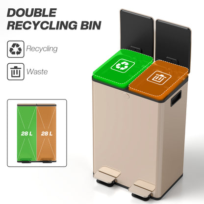 56L Dual Compartment Stainless Steel Bin, with Deodoriser Holders - Gold Tone