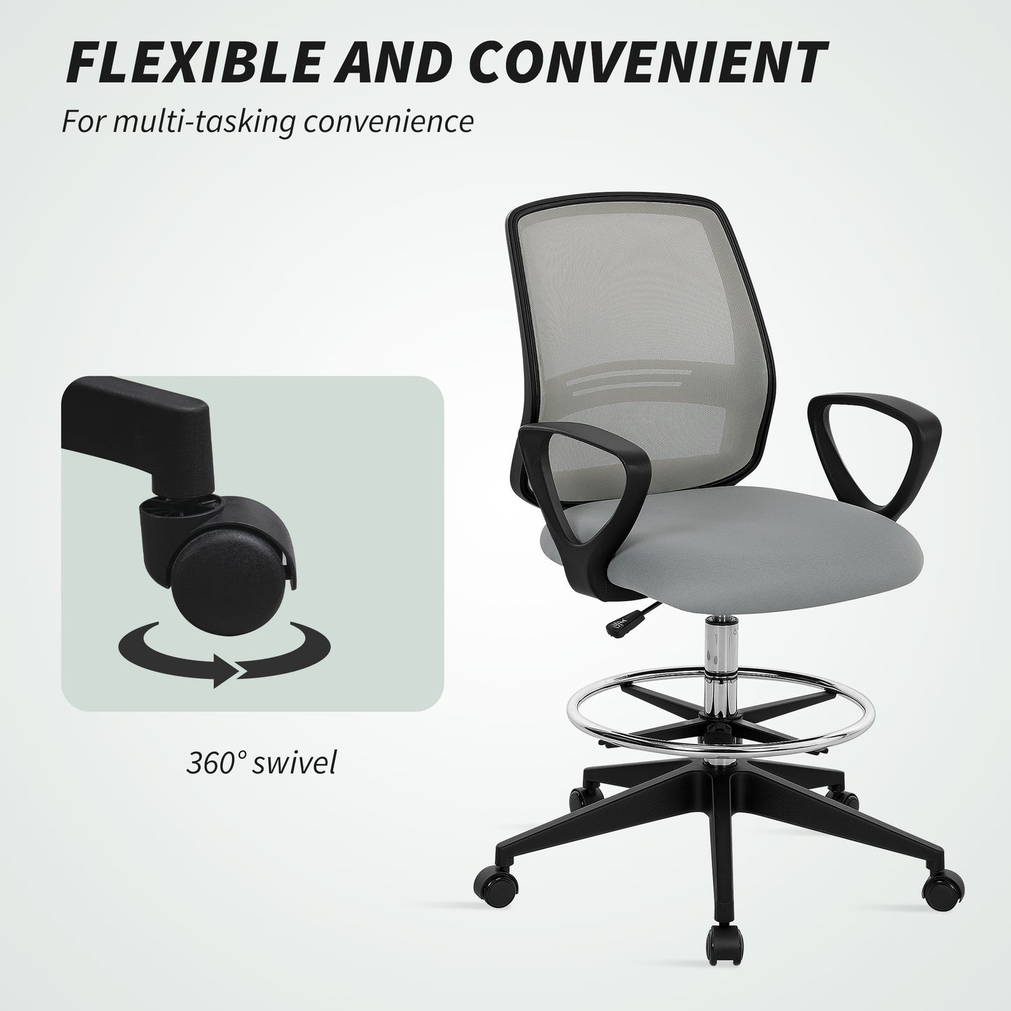 100-120cm Draughtsman Office Chair, with Footrest - Light Grey