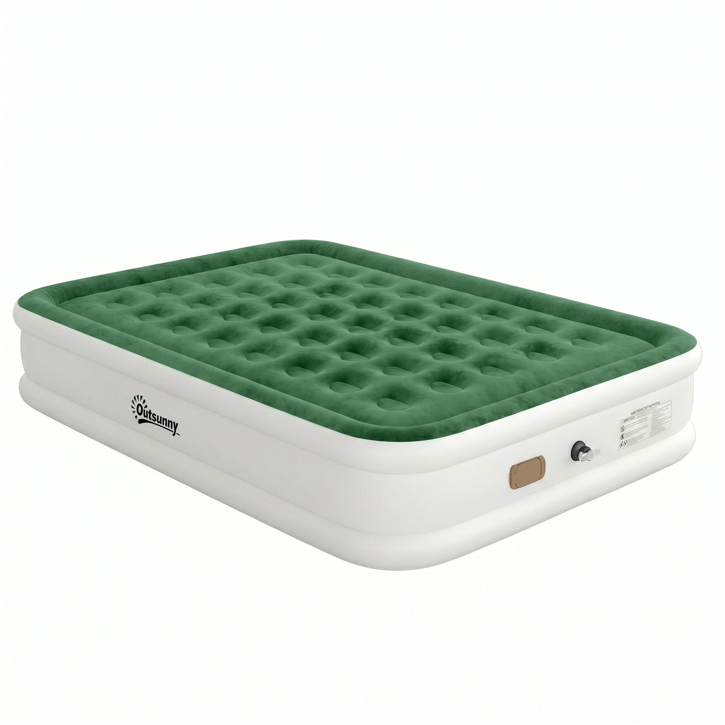 Inflatable Mattress, Double Air Bed with Built-in Electric Pump, 3 Mins Inflation, Flocked Surface, Dark Green
