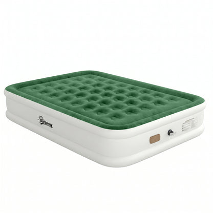 Inflatable Mattress, Double Air Bed with Built-in Electric Pump, 3 Mins Inflation, Flocked Surface, Dark Green