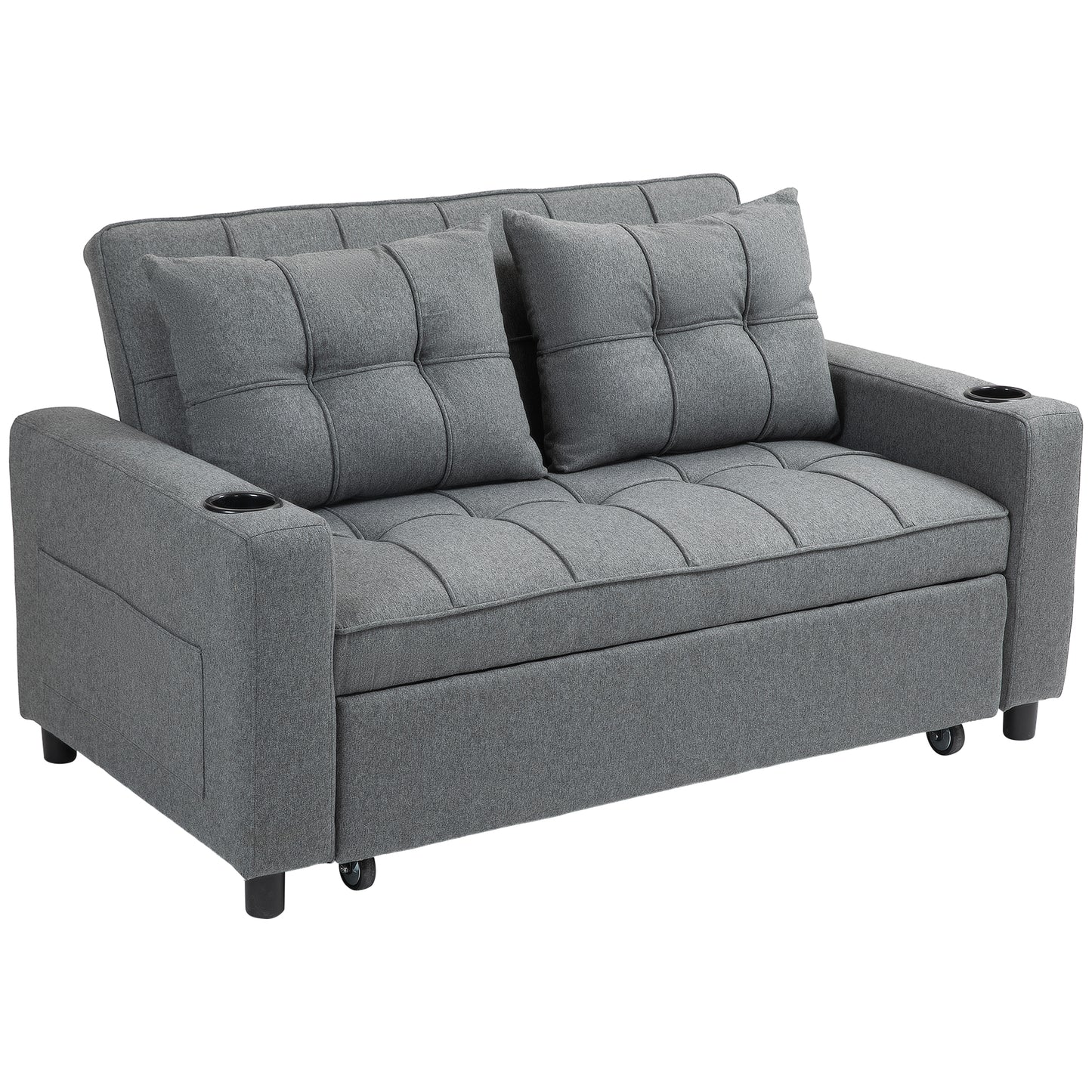 2 Seater Sofa Bed Pull-Out Sofa Bed for Small Space - Charcoal Grey
