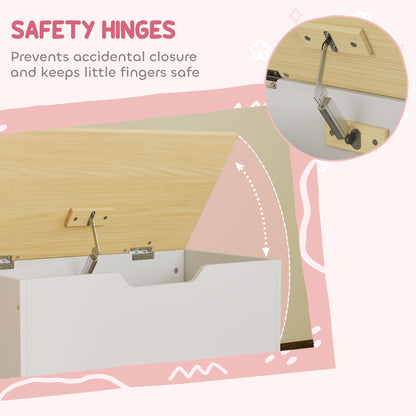 Toy Box with Lid, Toy Chest with Wheels and Safety Hinges, Toddler Storage Organiser for Playroom, Bedroom, White