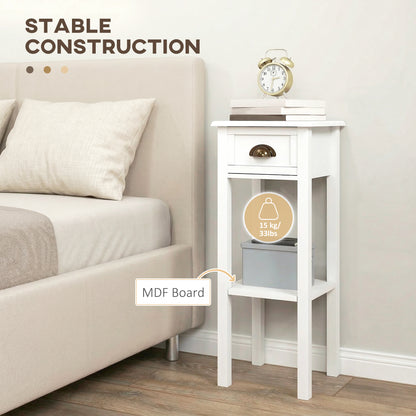 2-Tier Side Tables Set of 2 with Drawer and Shelf, 2 Pieces Bedside Tables for Living Room and Hallway, White