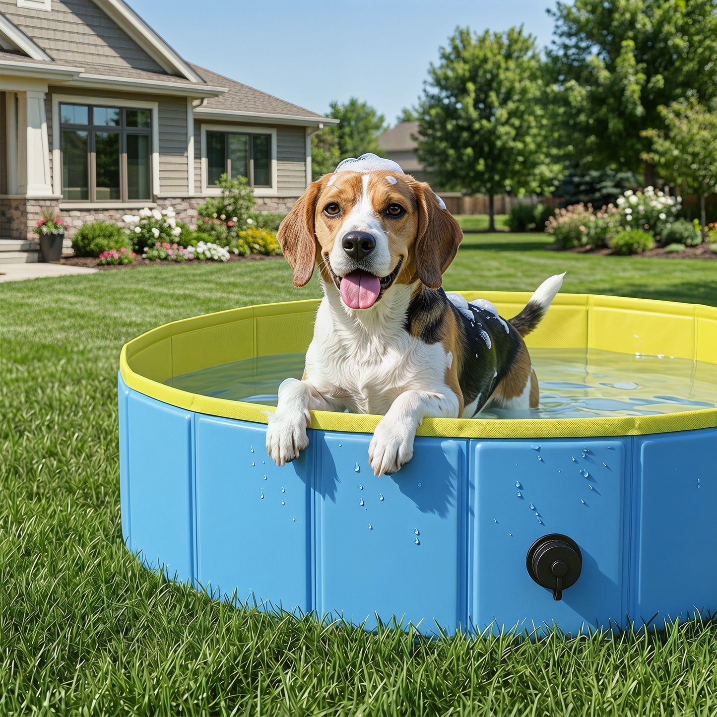 Foldable Dog Pool for Puppies and Ducks Dog Paddling Pool Bath Tub, Blue, 100 x 30 cm