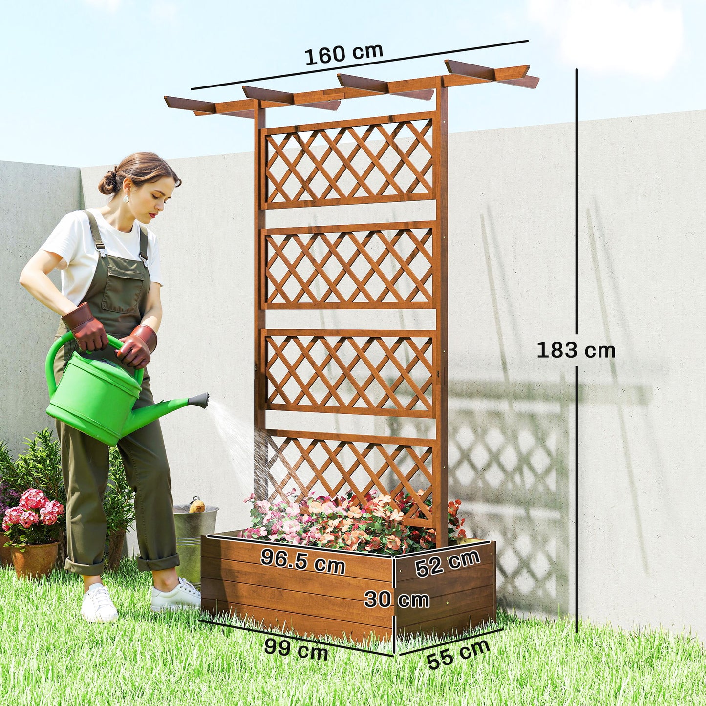 Wooden Trellis Planter Box, Raised Garden Bed to Grow Vegetables, Herbs and Flowers, Orange