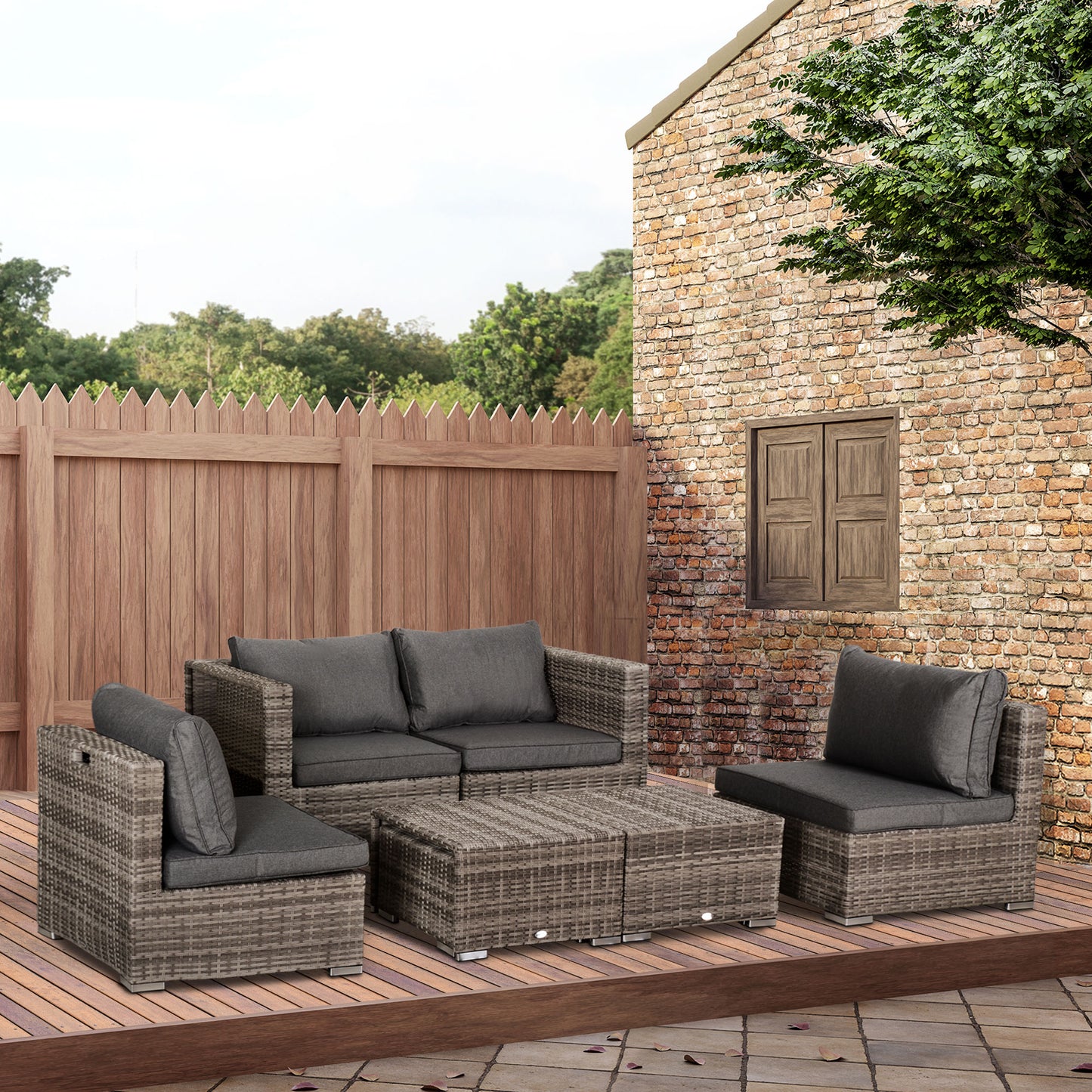 8 Pieces Rattan Garden Furniture Set, Garden Corner Sofa Set with 4 Chairs, 2 Footstools, 2 Coffee Tables and Cushions