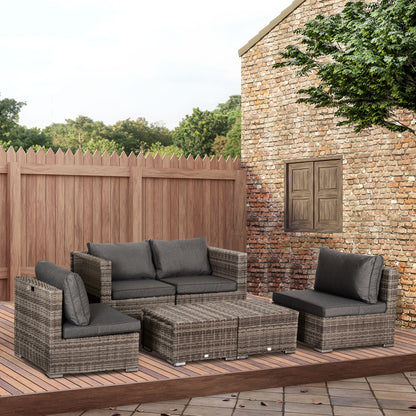 8 Pieces Rattan Garden Furniture Set, Garden Corner Sofa Set with 4 Chairs, 2 Footstools, 2 Coffee Tables and Cushions