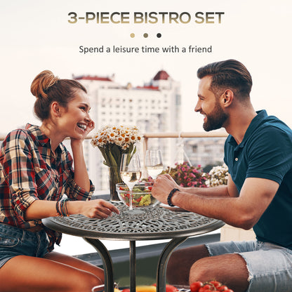 3 Piece Garden Bistro Set Aluminium Outdoor Furniture Set for 2 Patio Chairs and Table with Umbrella Hole Bronze Tone