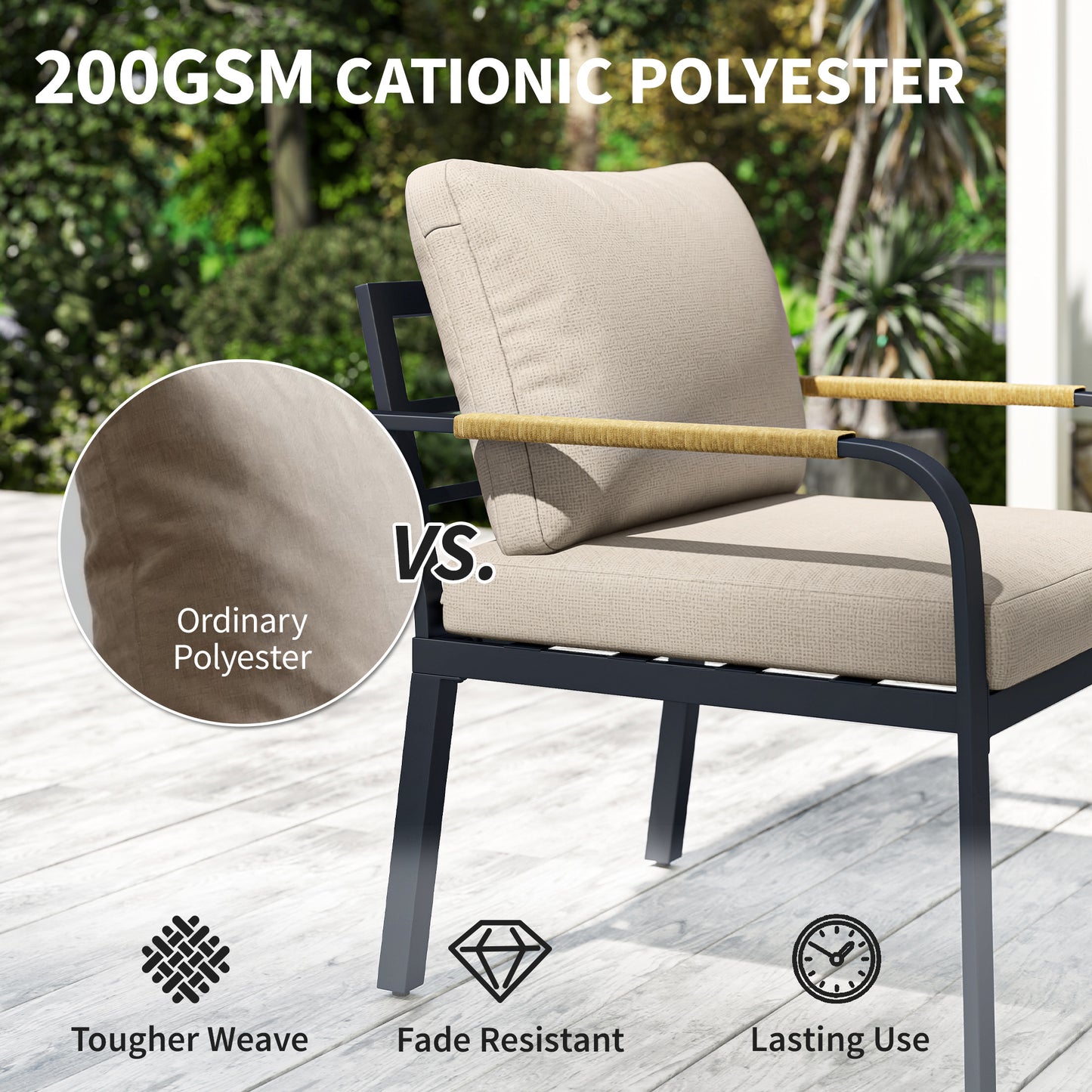 7 Seater Garden Furniture Set, Metal Garden Sofa Set with Cushions, Outdoor Furniture Conversation Sets, Khaki