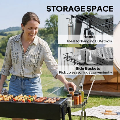 Portable Charcoal BBQ Grill with Seasoning Baskets for Camping Picnic Hiking