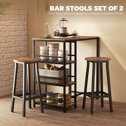 Bar Stools Set of 2 Breakfast Bar Stools with Footrest, Industrial Round, 32 x 32 x 65 cm, Rustic Brown