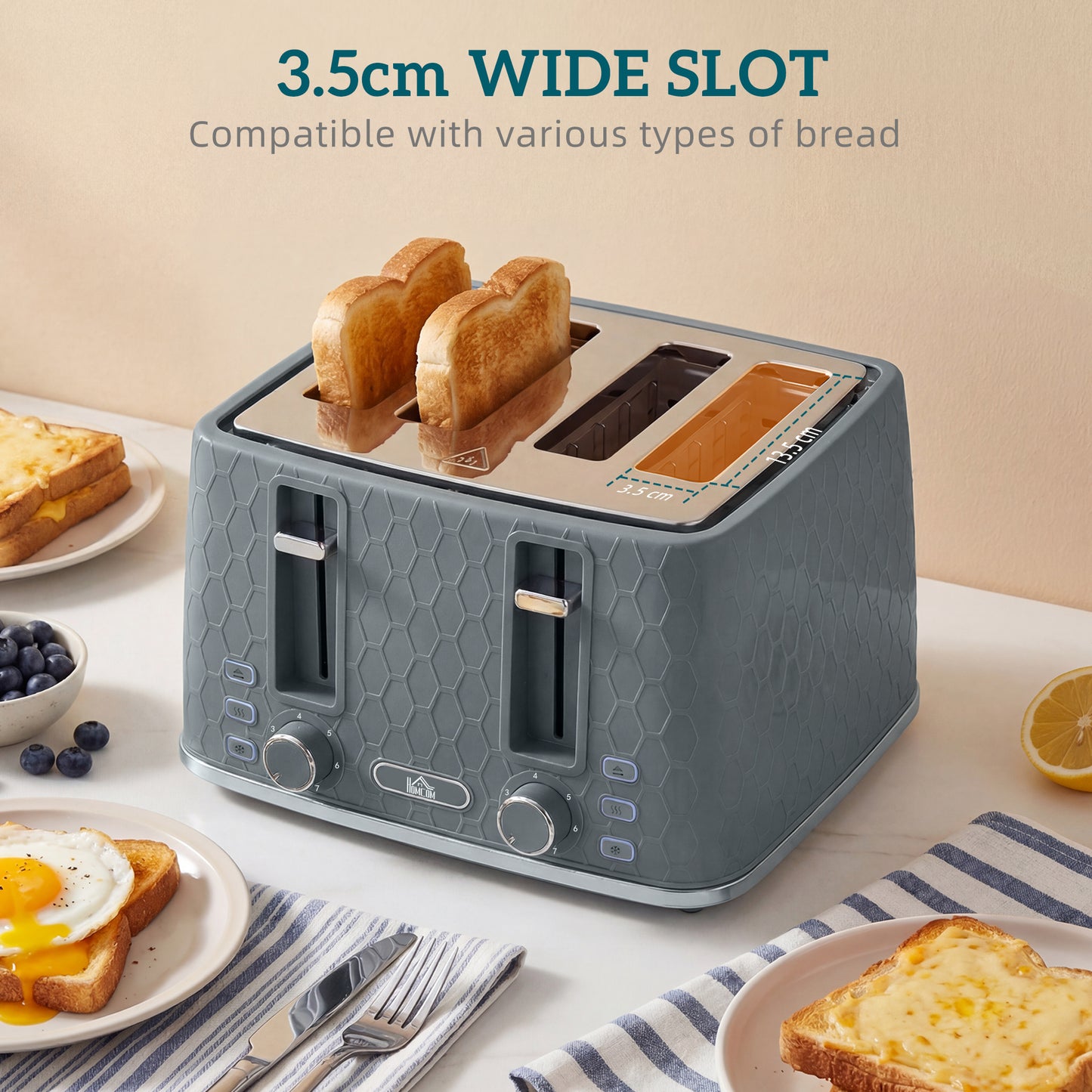 Kettle and Toaster Set, 1.7L 3000W Rapid Kettle with Strix Thermostat, 4 Slice Toaster with 7 Browning Controls, Grey