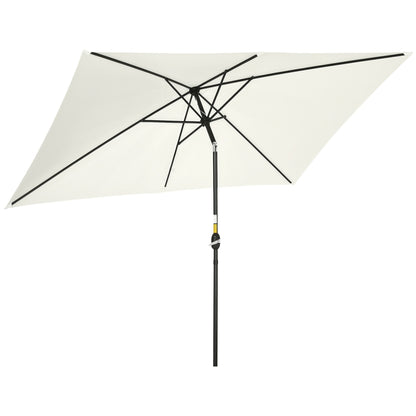 3x2m Garden Parasol Umbrella with Aluminium Pole, Tilt and Crank, Rectangular Outdoor Table Parasol Sun Shade for Patio