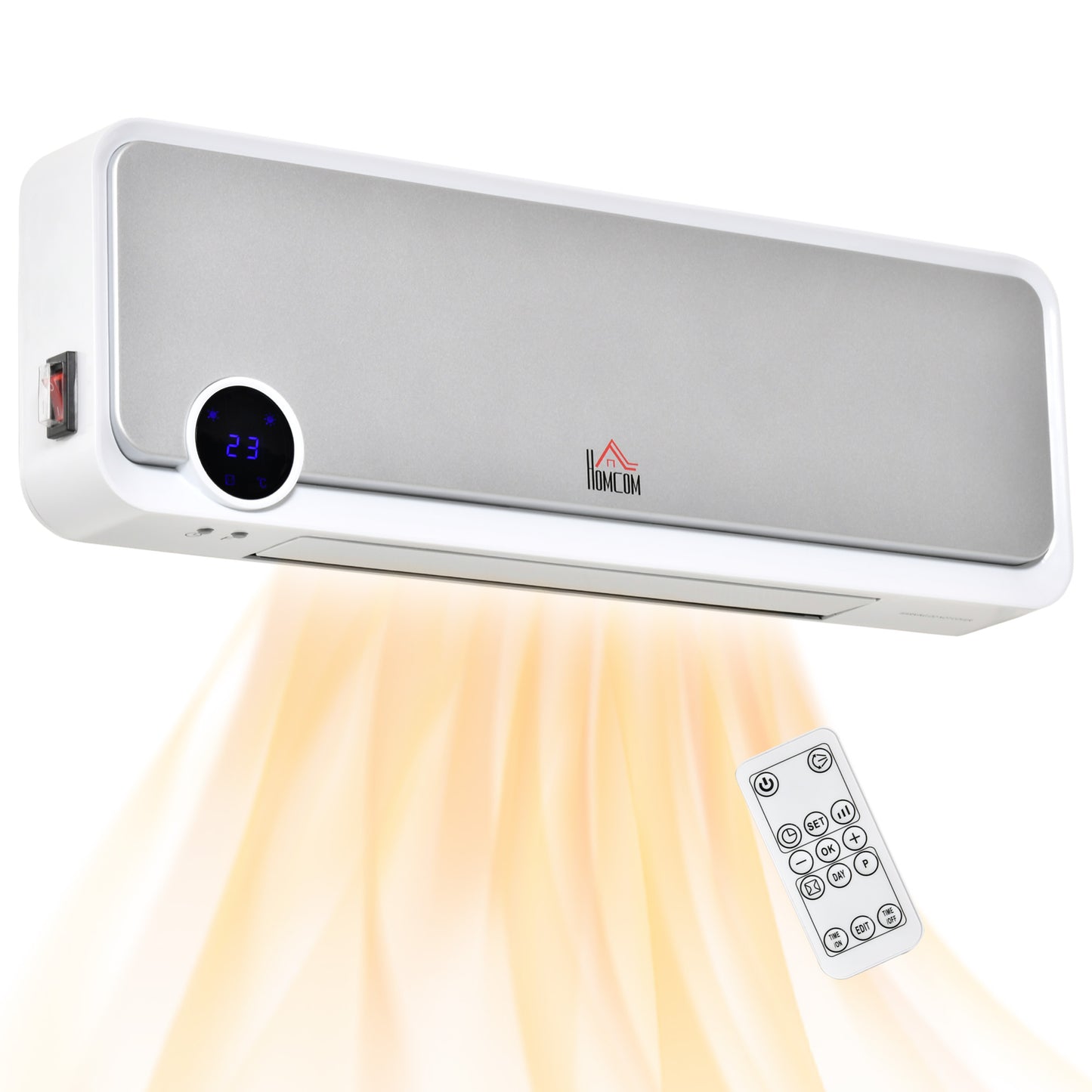 Wall Downflow Heater 2 Heat and Fan 1000W/2000W, Electric Space Heater with Timer Remote Oscillating