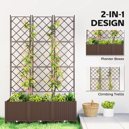 Plastic Raised Planter with Trellis, Self Watering Raised Bed for Garden with Wheels, Drainage Holes and Plugs