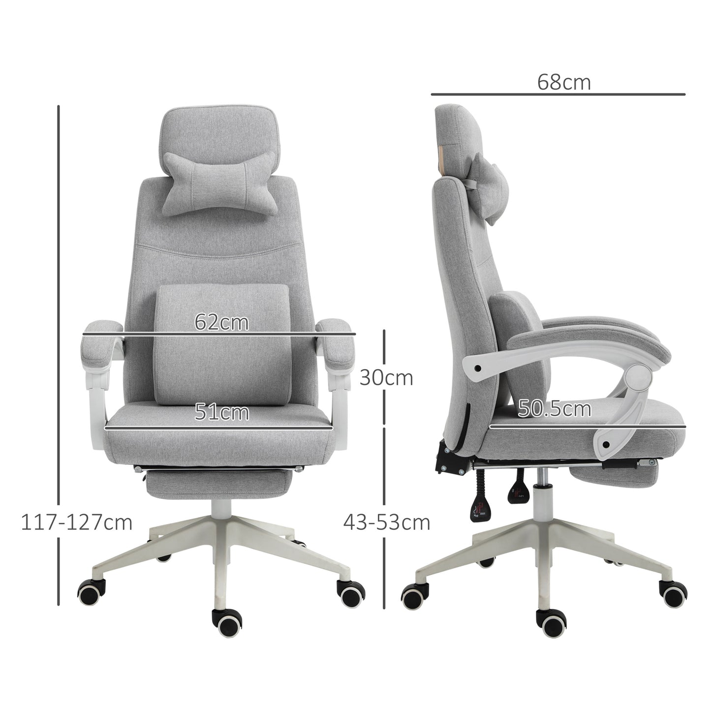 Office Chair, High Back Fabric Work Chair with 160° Reclining Backrest, Retractable Footrest, Neck and Lumbar Pillow