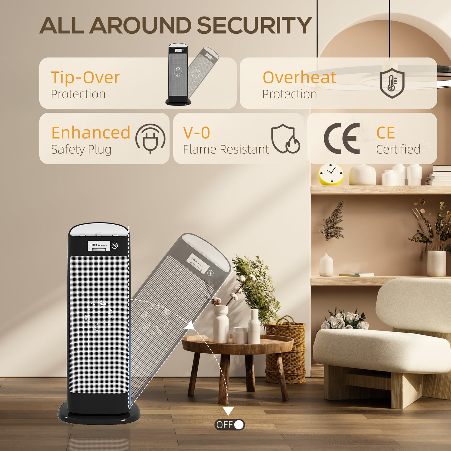 Ceramic Space Heater, 2000W Fan Electric Heater with 4 Modes, Adjustable Thermostat, 55° Oscillation
