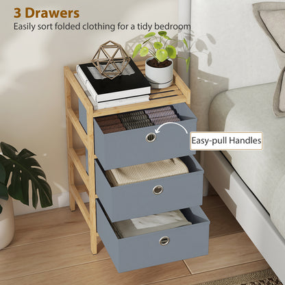 Chest of Drawers, 3 Fabric Drawers Narrow Dresser with Bamboo Frame, Light Grey