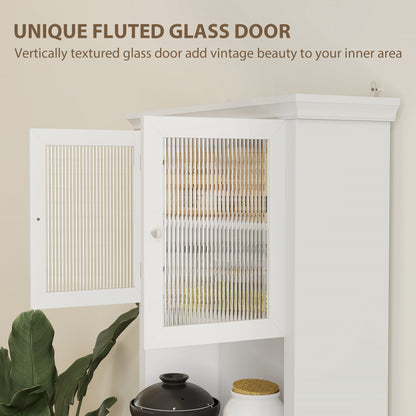 4-Door Kitchen Cupboard with Drawer, Freestanding Kitchen Cabinet with Glass Doors, Adjustable Shelves and Open Counter