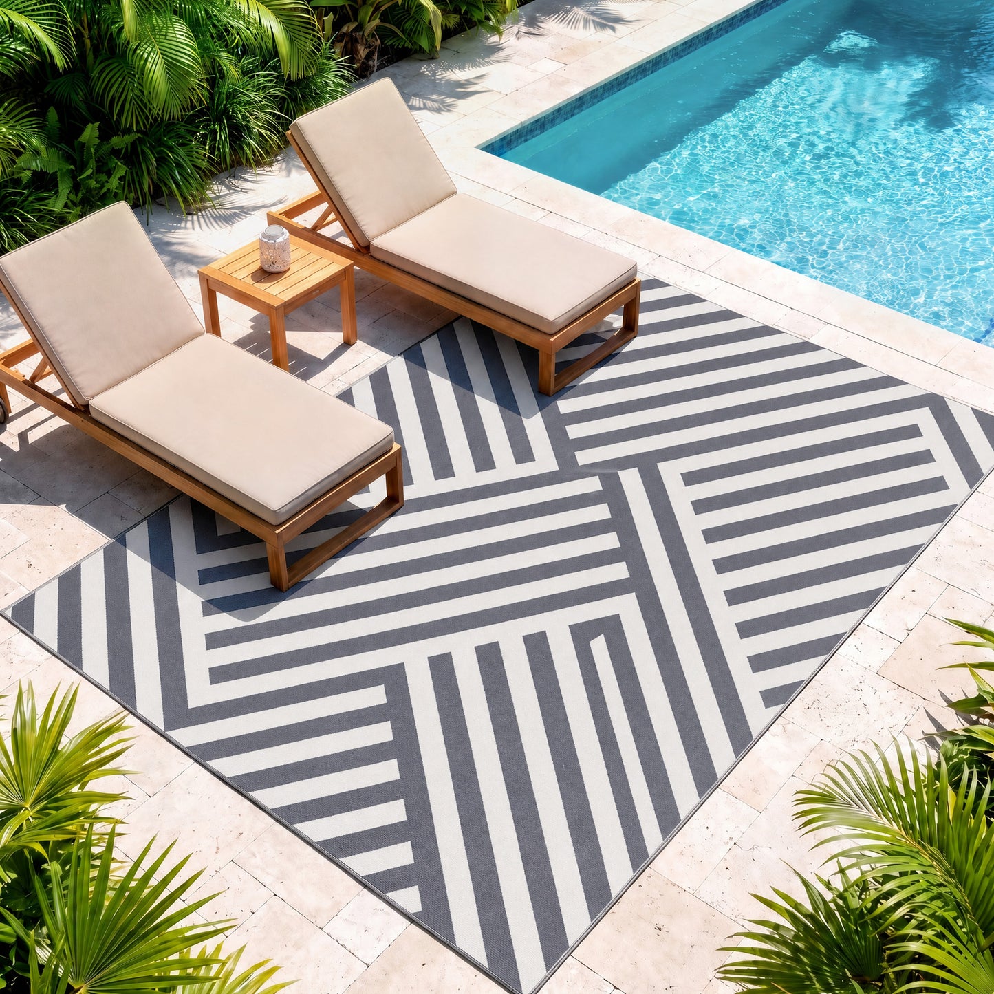 Plastic Straw Reversible RV Outdoor Rug with Carry Bag, 182 x 274cm, Grey and Cream
