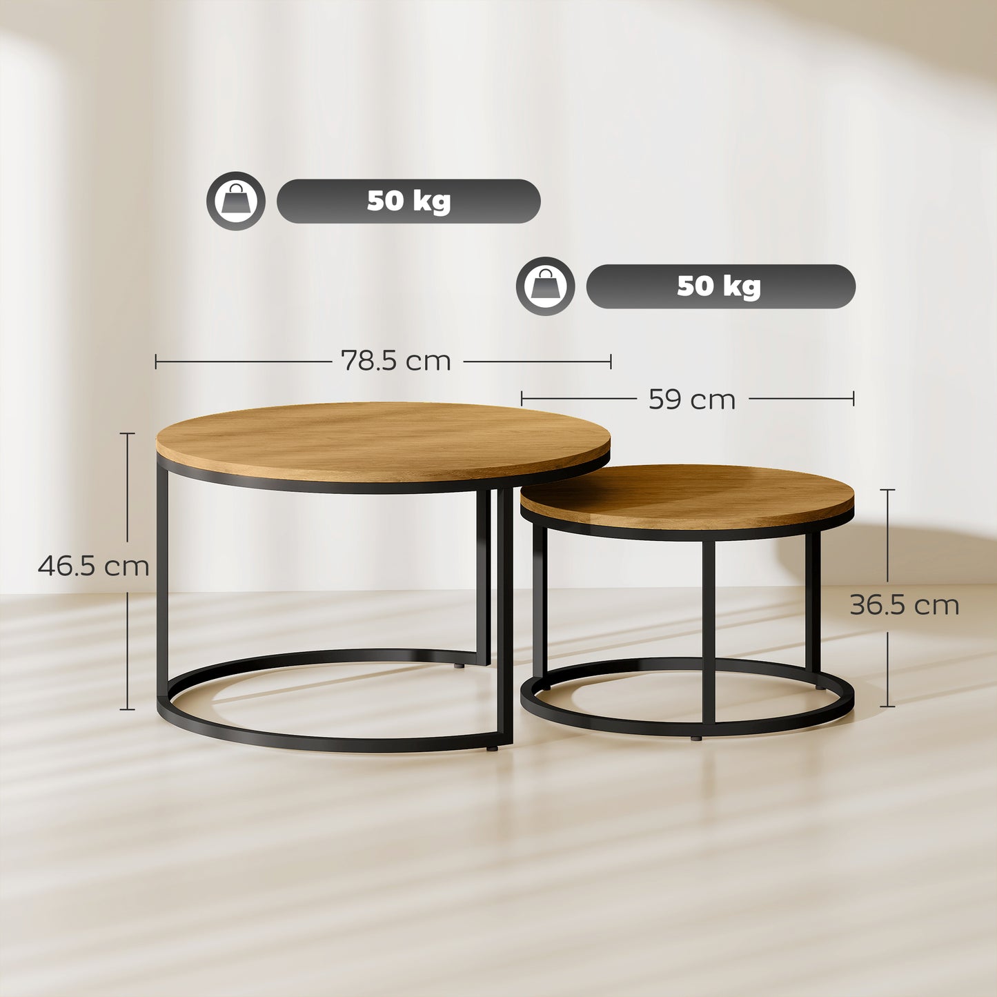 Set of Two Wood-Effect Stacking Tables - Brown