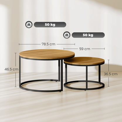 Set of Two Wood-Effect Stacking Tables - Brown