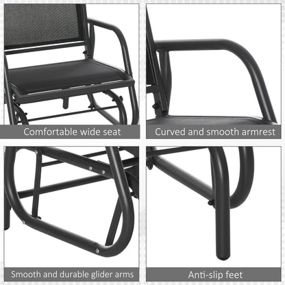 Outdoor Garden Glider Chair, Metal Frame Single Armchair Swing Seater w/ Breath Mesh Fabric Seat, Curved Backrest, Armrests