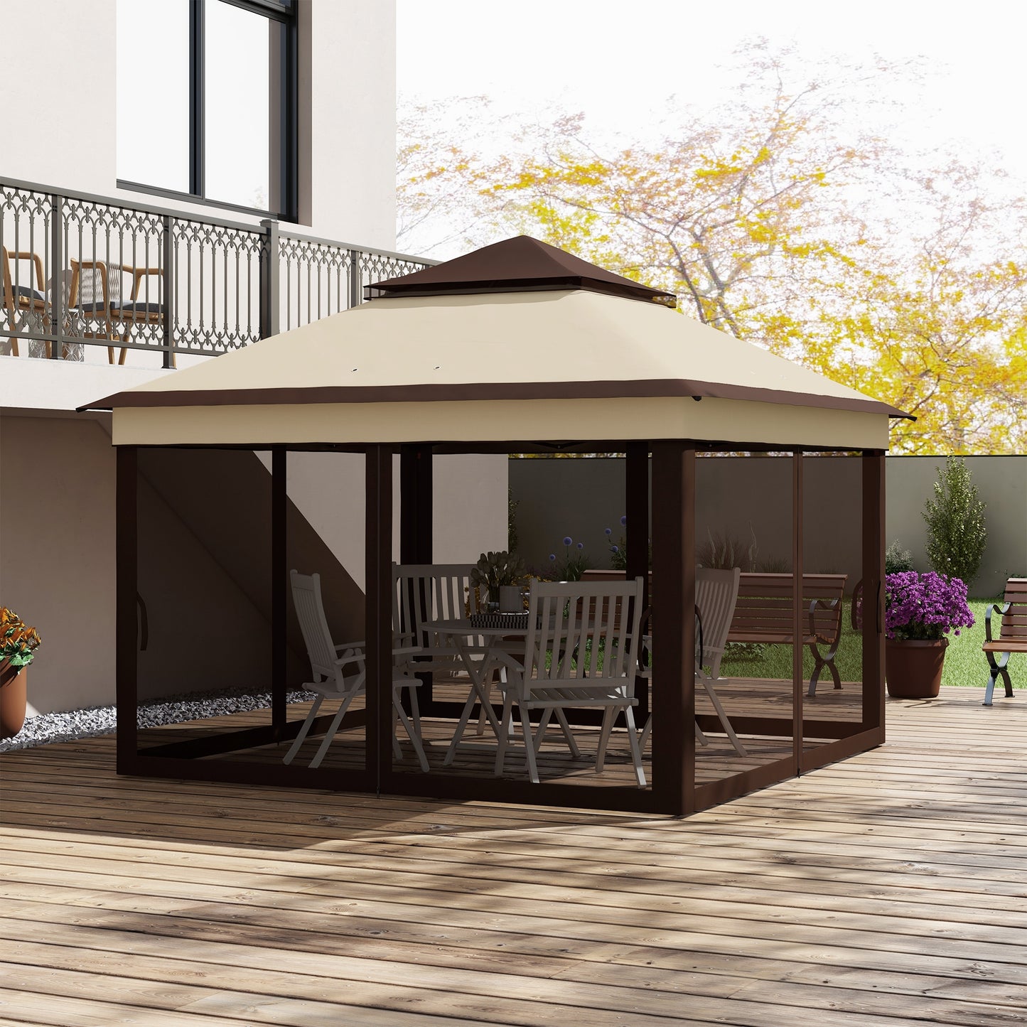 3 x 3(m) Pop Up Gazebo, Height Adjustable Instant Event Shelter with Netting and Carrying Bag, Beige
