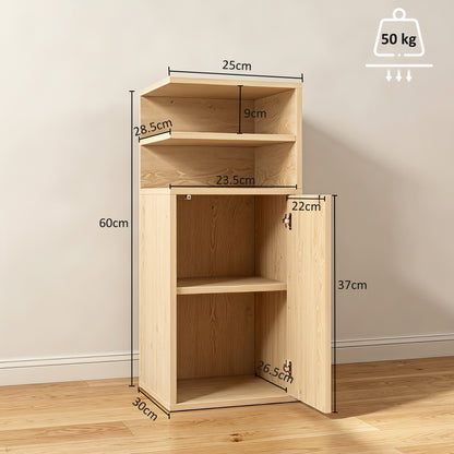 Slim Bedside Table Set of 2, Narrow Bedside Cabinet with Open Cubbies and Cupboard for Bedroom Living Room, Oak