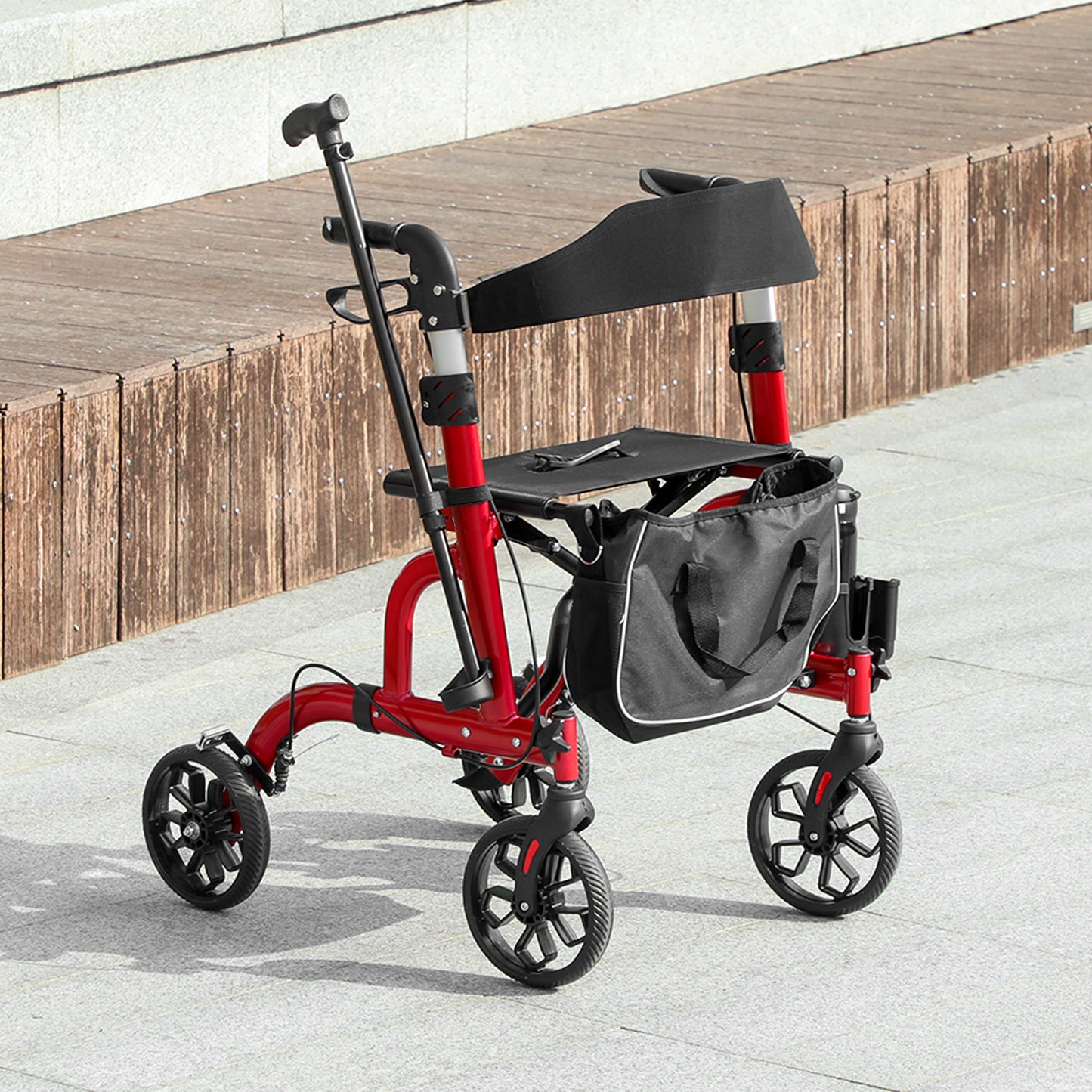 Lightweight Walking Frame, Folding Rollator Walker with Seat and Backrest, Red