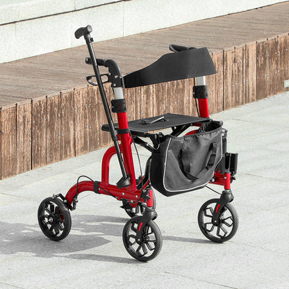 Lightweight Walking Frame, Folding Rollator Walker with Seat and Backrest, Red